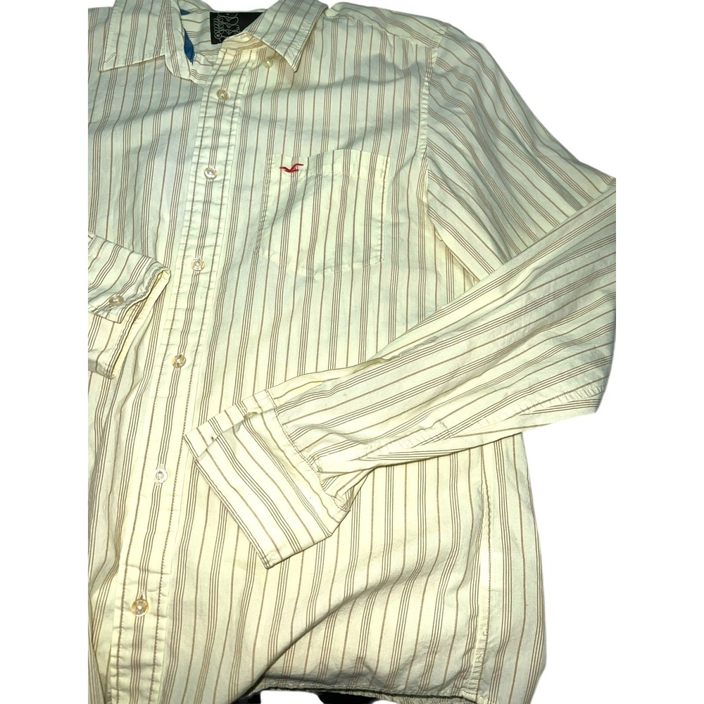 Hollister Shirt Mens Medium Button Down Yellow Pocket Logo Preppy Cotton Long SL - Picture 3 of 7